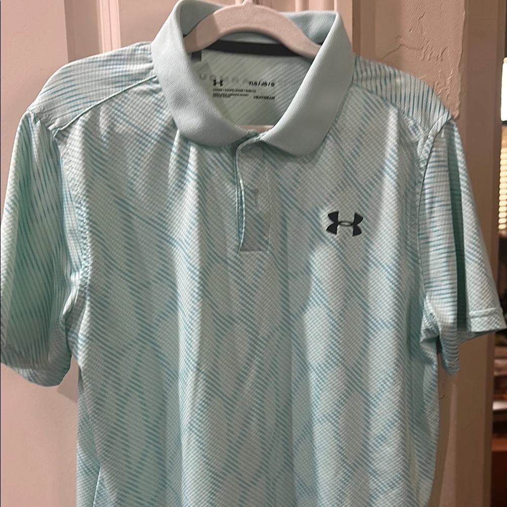 Boys Under Armour Light Blue Polo Golf Shirt; Athletic Fit